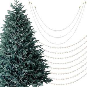 25 Pcs Christmas Tree Beads Garland with Hooks White Artificial Pearl Strands Chain Faux Pearl Hanging String for Xmas Tree Wedding Party DIY Craft Holiday Decoration Multi Size