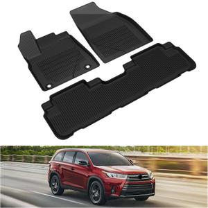KIWI MASTER Floor Mats for 2014-2019 Toyota Highlander, OEM Replacement PT908-48165-02, Custom Fit All Weather Car Mats, Heavy Duty TPE Floor Liners, Front & Rear 2 Row, Black