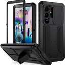 Compatible for Samsung Galaxy S23 Ultra Metal Phone Case Cover,Military Grade Heavy Duty Rugged Metal Case, Full-Body Bumper Protective Cover with Kickstand & Screen Protector & Slide Camera(Black)