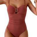 Eomenie One Piece Swimsuit for Women Tummy Control Ruched Bathing Suit Cutout U Wire Swim Suits (Large, Brick Red)
