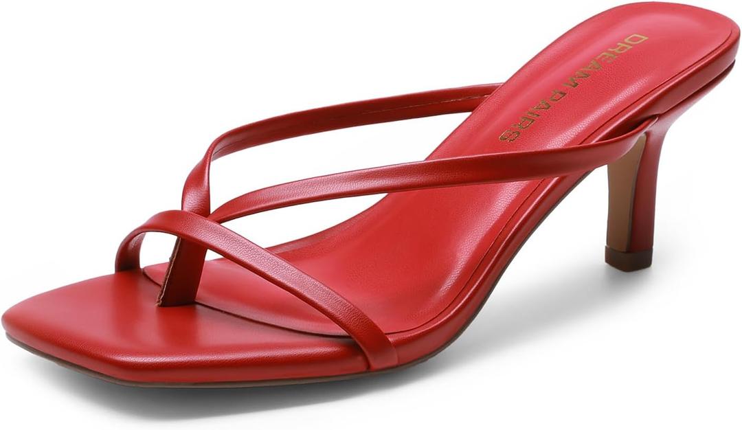 DREAM PAIRS Heels for Women Flip Flops Kitten Low Heels Open Square Toe Thong Heeled Sandals, Fashion Comfort Shoes for Party Casual Slides (8, Red)