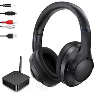 ROSIDA Wireless Headphones for TV Watching with Transmitter, TV Headphones Wireless for Seniors 295FT Range with Optical, AUX, RCA and USB Way, High Volume Control, Long Playtime, No Delay, Black