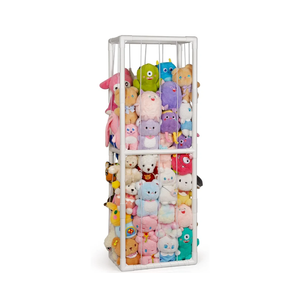 Trycooling Stuffed Animal Storage Zoo Holder Space Save Vertical PVC with Elastic Band and Net for Playroom Bedroom Nursery (White 1)