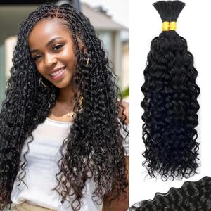 Human Braiding Hair 22 Inch Deep Water Wave Bulk for Braiding No Weft Bohemian Curly Extensions for Boho Braids Natural Color Wet and Wavy 2 Bundles 100g