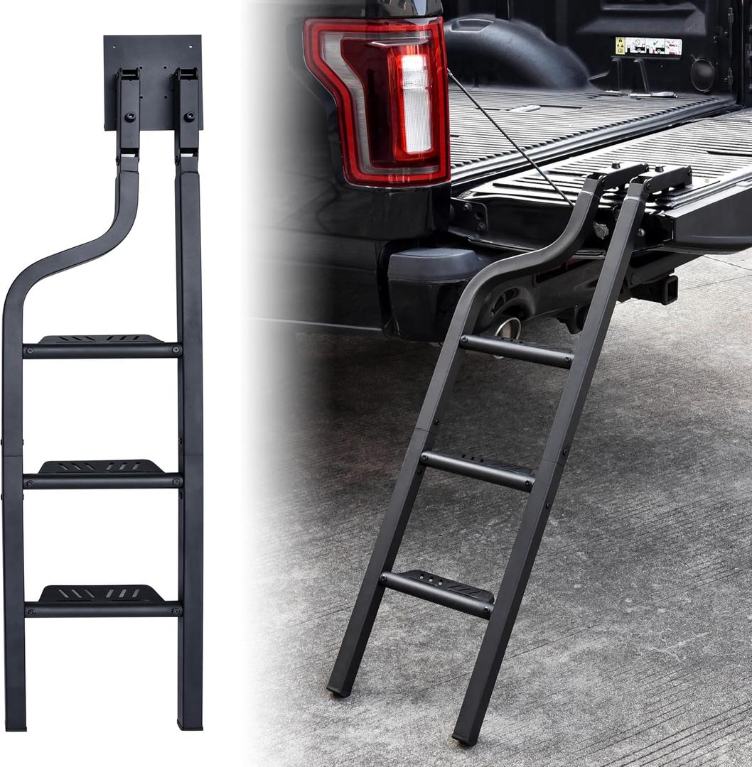 KEWISAUTO Foldable Pickup Truck Tailgate Ladder, 45" Heavy Duty Universal Folding Tailgate Step Ladder for Ford F250, Dodge RAM 2500 etc. Pickup Truck Accessories
