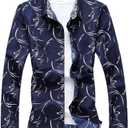 Vsadsau Men's Shirt Large Size Business Leisure Print Long Sleeve Shirt Slim Casual Shirt, Navy, 5XL