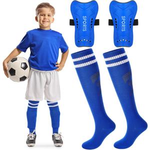 Syhood Soccer Shin Guards and Socks for Toddler Kids Youth, Lightweight Soccer Shin Pads Protective Defender Gear for 3-5, 5-10, 10-15 Years Old Children Teen Boys Girls Sports Game(S Size, Blue)