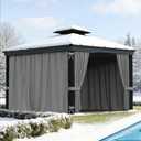 DURCOVER Gazebo Curtains 10x12ft, Privacy Replacement Sidewall 4-Panel Universal Shade Curtains Set, Protecting Side Walls (Only Curtain)-Silver