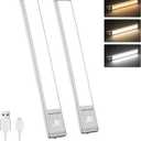 Sanofuturion Motion Sensor Under Cabinet Lighting-Magnetic Rechargeable Closet Lights for Kitchen,Stairs,Wardrobe | 3-Color Dimmable LED Under Counter Lighting | Cord-Free Light Bars (12inch-2Pack)