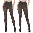 EXQUISLIFE Fleece Lined Tights Sheer Women - Fake Translucent Warm Pantyhose Leggings Sheer Thick Tights, for Winter Black+Black 2Pcs, One Size