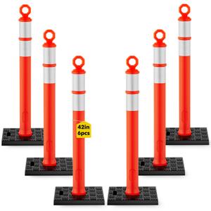 HiGiant 42 Inch Traffic Delineator Posts 6 Pack, Tall Traffic Cones with Base for Drivers Training, Parking lot