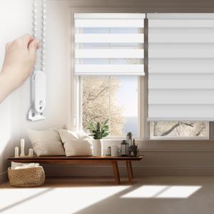 FOIRESOFT Standard Blackout Zebra Roller Blinds [Bonita, Pure White, W 47 x H 64inch] Dual Layer Privacy Shade, Room Darkening, Select 1x1 for Custom
