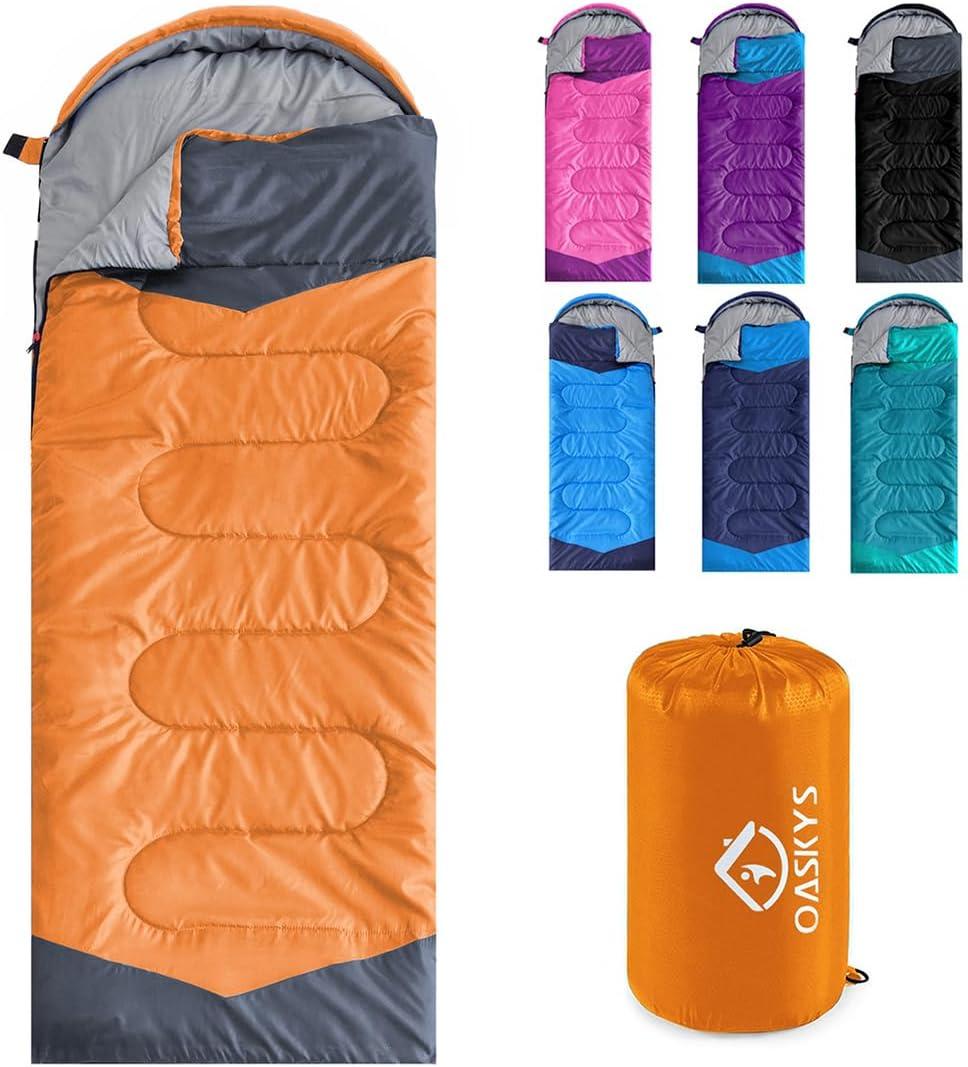 oaskys Camping Sleeping Bag - 3 Season Warm & Cool Weather - Summer Spring Fall Lightweight Waterproof for Adults Kids - Camping Gear Equipment, Traveling, and Outdoors (50-80F Everyday 3 Season - Orange)