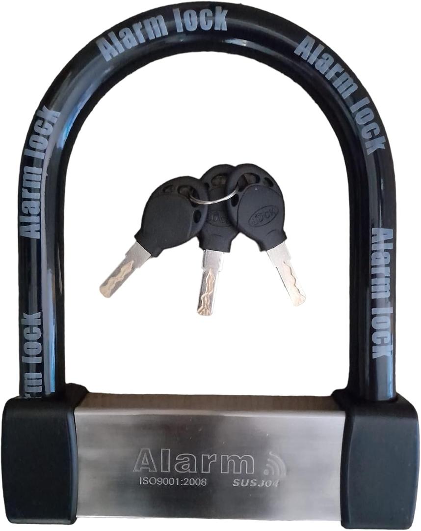 Heavy Duty Anti Theft Alarm U Lock for E-Bikes, Scooters, Motorcycles - 16mm Stainless Steel, 3 Keys, Weatherproof