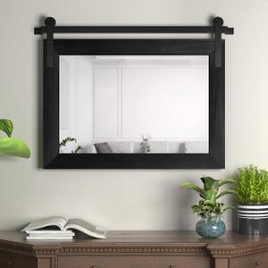 COGOOD Farmhouse Barn Door Mirror - 25" x 18" Rustic Wood Framed Decrative Mirror for Bathroom, Living Room, Entryway Wall Decor (Black)