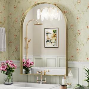 Brightify Arched Mirror, 30 x 40 Inch Gold Arch Mirror, Metal Frame Wall Mirror, Top Bathroom Vanity Mirror for Living Room Bedroom Mantle (40"L x 30"W) Brightify Arched Mirror, 30 x 40 Inch Gold Arch Mirror, Metal Frame Wall Mirror, Top Bathroom Vanity Mirror for Living Room Bedroom Mantle (40"L x 30"W)