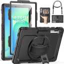 SEYMAC Case for Samsung Galaxy Tab S10 FE+/ S10 FE Plus 5G 13.1 2025, Heavy Duty Full-Body Shockproof Protective Case with Screen Protector, Stand, Hand/Shoulder Strap and Pen Holder, Black