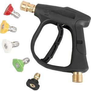 Sooprinse High Pressure Washer Gun,3000 PSI Max with 5 color quick connect Nozzles M22-14 hose connector 3.0 TIP (Black)