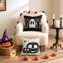 Halloween Spooky Ghost Throw Pillow Covers 18x18 Inch Set of 4 Pumpkins Ghost Witch Bats Spider Web Cushion Covers Home Decor for Couch Cushion Cases