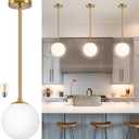 Bagood 6" Globe Pendant Light Gold Mid Century Pendant Light Globe Pendant Lights Kitchen Island Brushed Brass Finished with Milk Glass Lampshade Adjustable Ceiling Light Fixtures for Kitchen