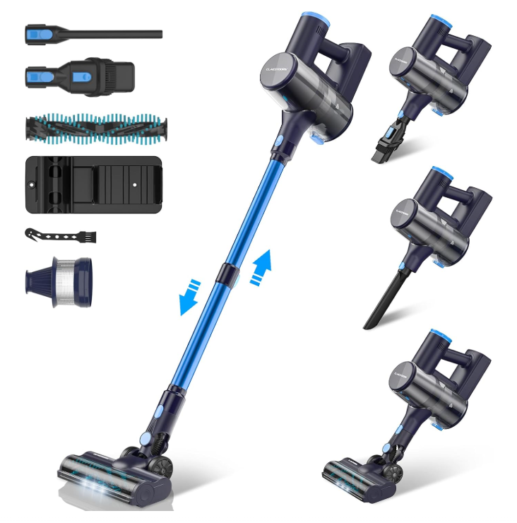 Claesydorn Cordless Vacuum Cleaner, Powerful 6-in-1 Lightweight Stick Vacuum Up to 45mins Runtime with Ultra-Large Capacity Battery, Rechargeable Handheld Vacuum for Hard Floor Pet Hair Home
