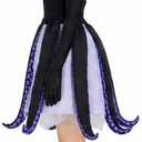 Women 6 Pcs Ursula Costume Octopus Tentacle Dress Shell Necklace Earrings Halloween Mermaid Party Villain Outfit (Black, S)