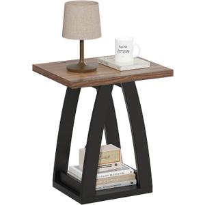 End Table, Side Table, Nightstand, Sofa Side Table with Shelf, Modern End Table for Living Room, Bedroom (1, Brown&black)