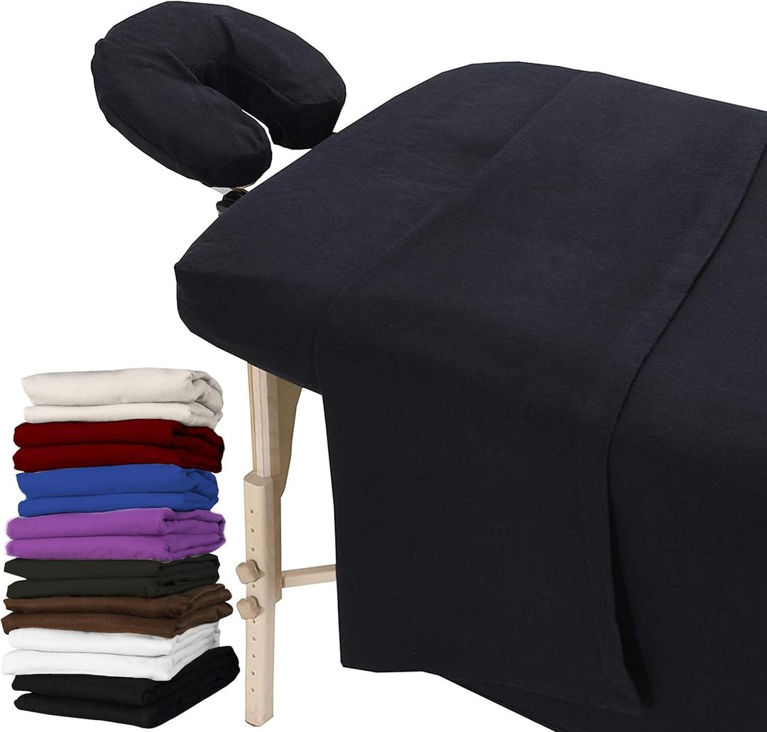 London Linens Extra Thick 3 Piece Massage Table Sheets Set - 100% Natural Cotton Flannel - Includes Massage Table Cover, Fitted Sheet, Face Rest Cover (Exotic Black)