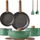 CAROTE 15pcs Pots and Pans Set, Nonstick Cookware Set Detachable Handle, Induction Kitchen Cookware Sets Non Stick with Removable Handle, RV Cookware Set, Oven Safe (Green)