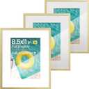 Heimlove Metal 8.5 by 11 Picture Frames Gold Frame with Mat to 6x8 Set of 3, 8.5x11 Mat to 6x8
