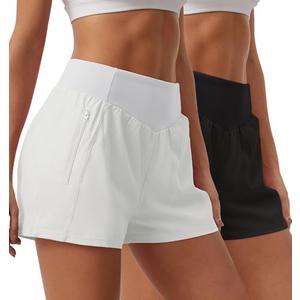 SILKWORLD Womens Running Shorts with Zipper Pockets Summer Cool Athletic Gym Workout Shorts Black Medium