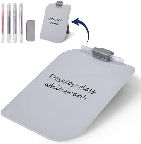 TSJ OFFICE Small Desktop Whiteboard - 12 X 8 Inches Glass Dry Erase Board with Stand, Desk Board Buddy for Home, Office, School Supply Gray