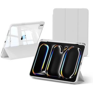 SMARTDEVIL Case for iPad Pro 11 inch (M5/M4) 2025/2024 with Pencil Holder, Trifold Stand Protective Cover with Clear Transparent Back Shell, Auto Wake/Sleep, Light Gray