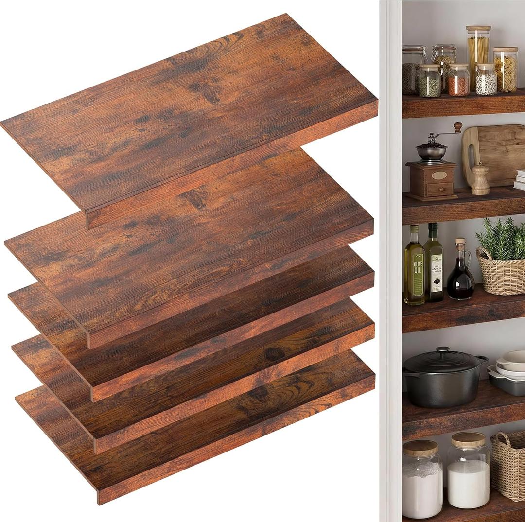 Wire Shelf Covers for Pantry, Premium Engineered Wood Shelf Covers for Wire Shelving, Wire Rack Covers for Closet, Laundry Room, Easy Assembly, Rustic Brown (5pcs, 28" W x 12" D), Patent Pending