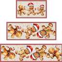 Christmas Kitchen Rugs, Sets of 3 Non-Slip Washable Rug with Rubber Backing Christmas Decoration for Home Comfort Floor Mat for Entryway, Hallway - Gingerbread Man, 17"x30"+17"x47"+17"x59"