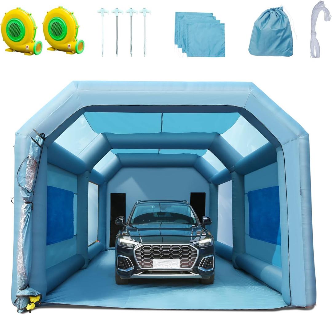 VEVOR 26x15x11ft Inflatable Paint Booth, Inflatable Spray Booth, High Powerful 750W+950W Blowers Spray Booth Tent, Car Paint Tent Air Filter System for Car Parking Workstation Motorcycle Garage