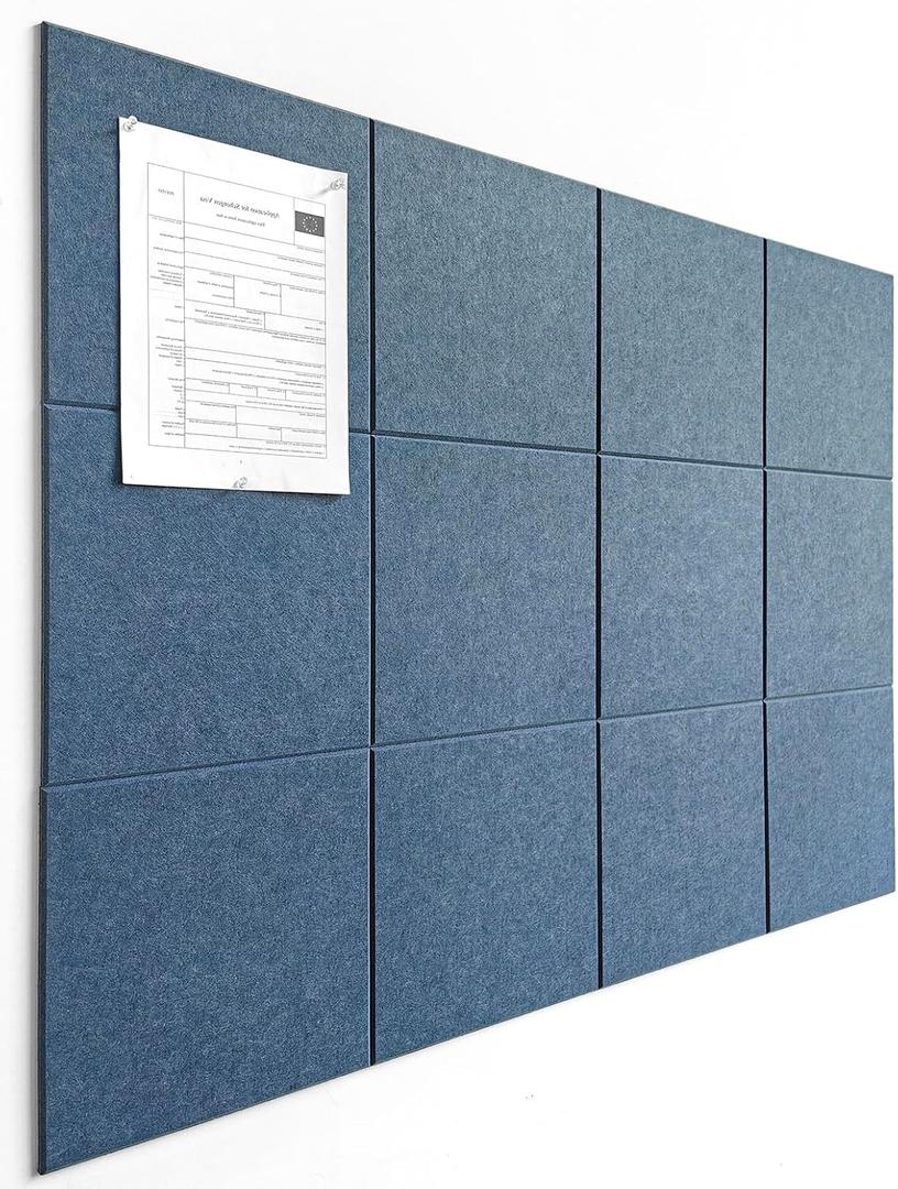 Large Cork Board Alternative - 47"x35" 12 Pack Felt Wall Tiles with Safe Removable Adhesive Tabs, Cork Wall Tiles Cork Board for Home Office Pin Board Tack Board 48 x 36 - Ocean Blue