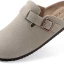 KIDMI Genuine Suede Clogs for Women Cork Footbed Sandals Leather Mules Potato Shoes with Arch Support 46