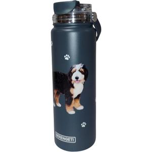E&S Pets SERENGETI 24 Oz Water Bottle Stainless Steel with Spill Proof Lid - Double walled Vacuum Insulated water flask - Realistic 3D Print of your favorite dog (Bernedoodle)