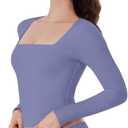 REORIA Long Sleeve Shirts for Women 2024 Fall Fashion Square Neck Basics Y2K Crop Tops Layering Slim Fitted Top, XS