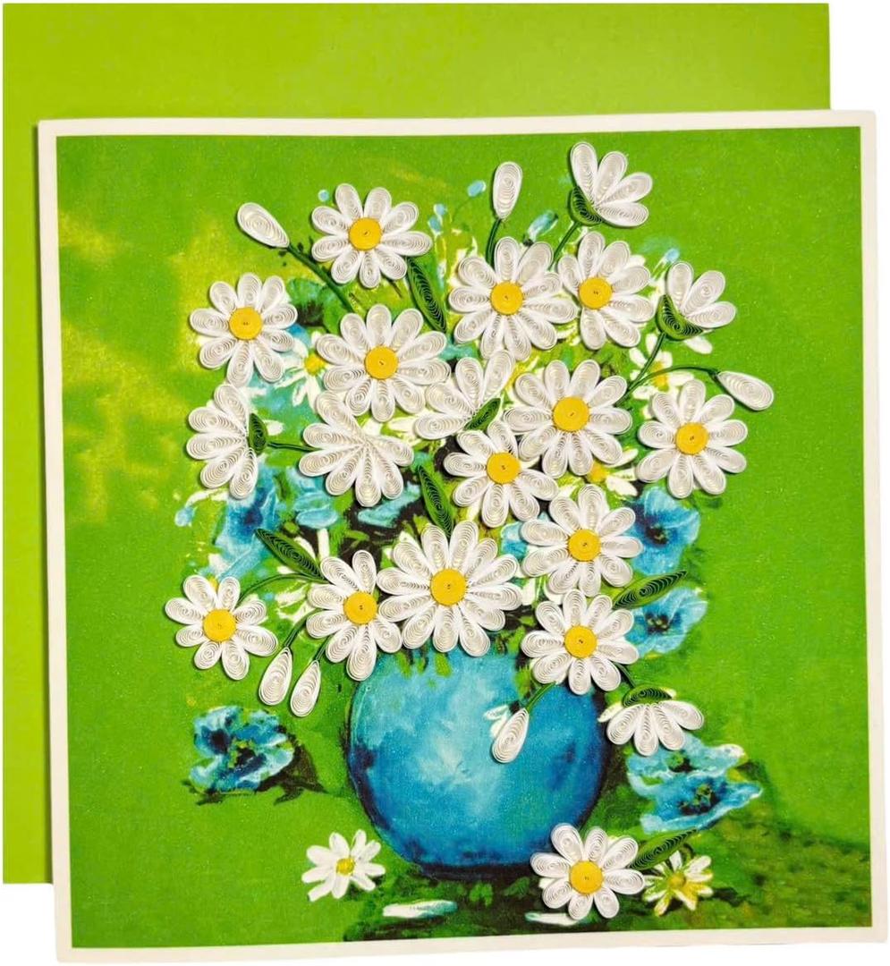 Handcraft 3D Quilling Greeting Card Daisy Flower Design for Him, Her, Friend, Mom, Daughter, Sister for Birthday, Mother's Day, Anniversaries Blank Inside, Includes Envelope, Ready to Gift