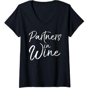 Womens Cute Matching Wine Club Gifts for Women Partners in Wine V-Neck T-Shirt (Black, L)
