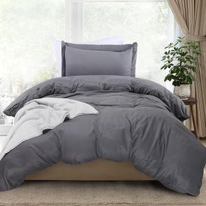 Bedding Duvet Cover Twin Size - 2 Piece with Zipper Closure - 1 Comforter Cover 68X90 Inches & 1 Pillow Sham 20X26 Inches (Grey) Comforter Not Included