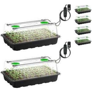 VIVOSUN 6-Pack Seed Starter Trays, 240-Cell Seed Starter Kit with 2 Set of LED Lights, 3.6" Higher Cover, Adjustable Vents, Drainage Holes, Green Propagation Tray for Planting Seed, 40 Cells x 6 Packs
