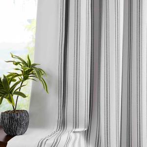 ZJDECOR Blue Striped Full Blackout Window Curtain Panels with White Light Blocking Liner,72 Inch Cotton Blended Cozy Bedroom Living Drapes,Modern Window Treatment,Rod Pocket Back Tabs,55" Wx72 Lx2