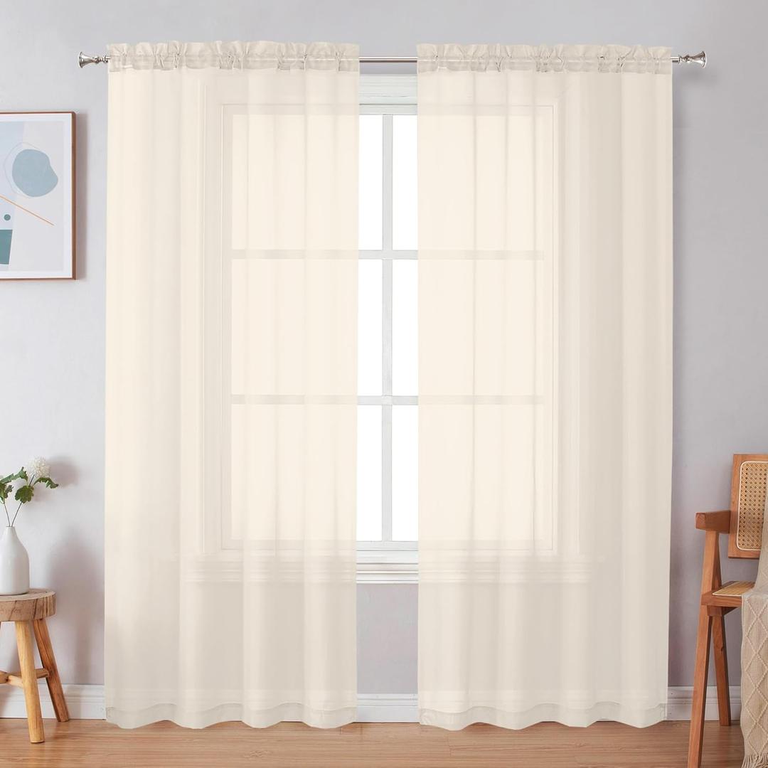 Simplebrand Cream Sheer Curtains 72 Inches Long 2 Panels for Living Room, Rod Pockets Airy Window Treatments Voile Sheer Curtains Panels Lightweight for Front Back Patio Glass Door, 42" Width