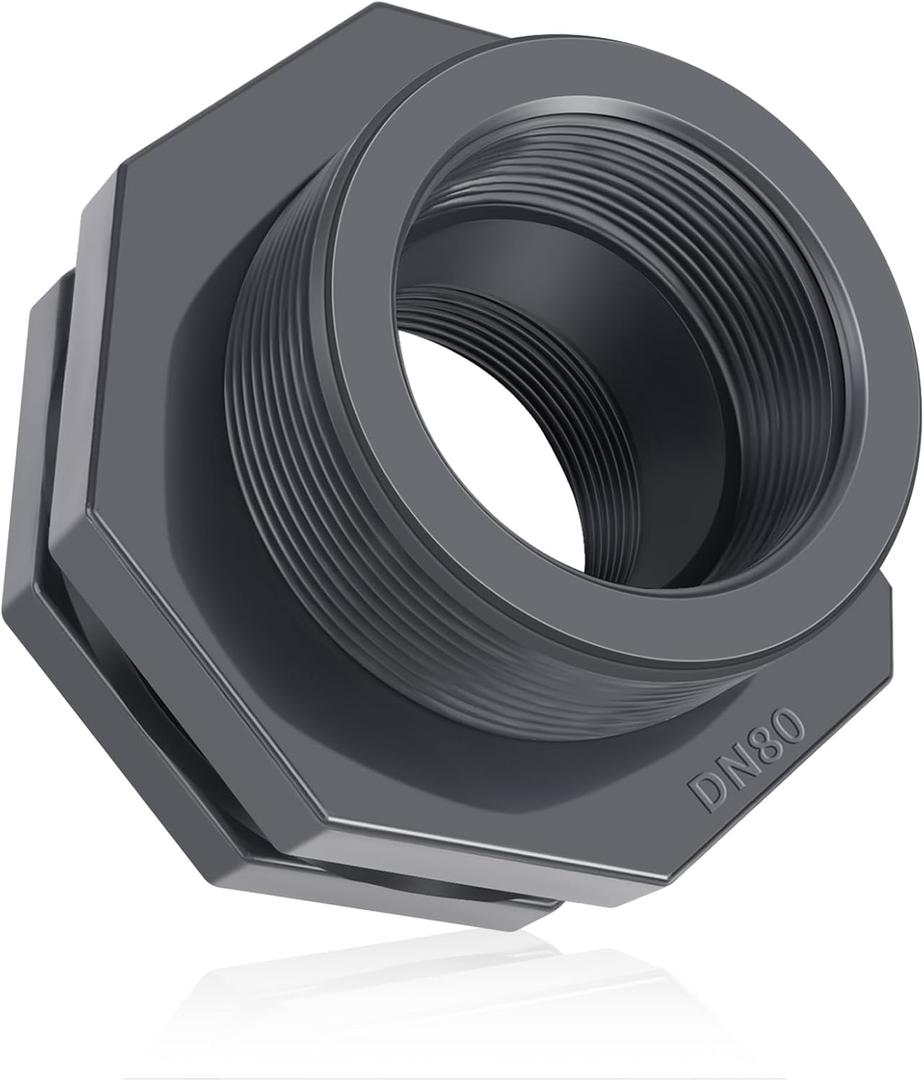 Boltigen 3 Inch PVC Bulkhead Fitting, Heavy-Duty NPT Threaded Water Tank Connector, Plumbing Pipe Fitting for Rain Barrels, Aquariums, Tubs & Swimming Pools