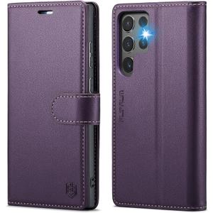 Samsung Galaxy S24 Ultra Wallet Case Phone Case Purple for Samsung S24Ultra | RFID Blocking, Credit Card Holder, PU Leather, Folio, Flip, Kickstand, Protective, Shockproof, Cover, Women Men