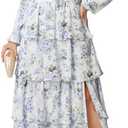 EYWOL Womens Plus Size Floral Tiered Ruffle Long Sleeve Evening Party Wedding Guest Dress, size XL 