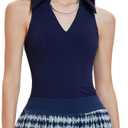 Women's 2 Piece Tennis Skirt Set Collared V Neck Padded Racerback Top & Pleated Skort with 4 Pockets Golf Pickleball Outfit (S)